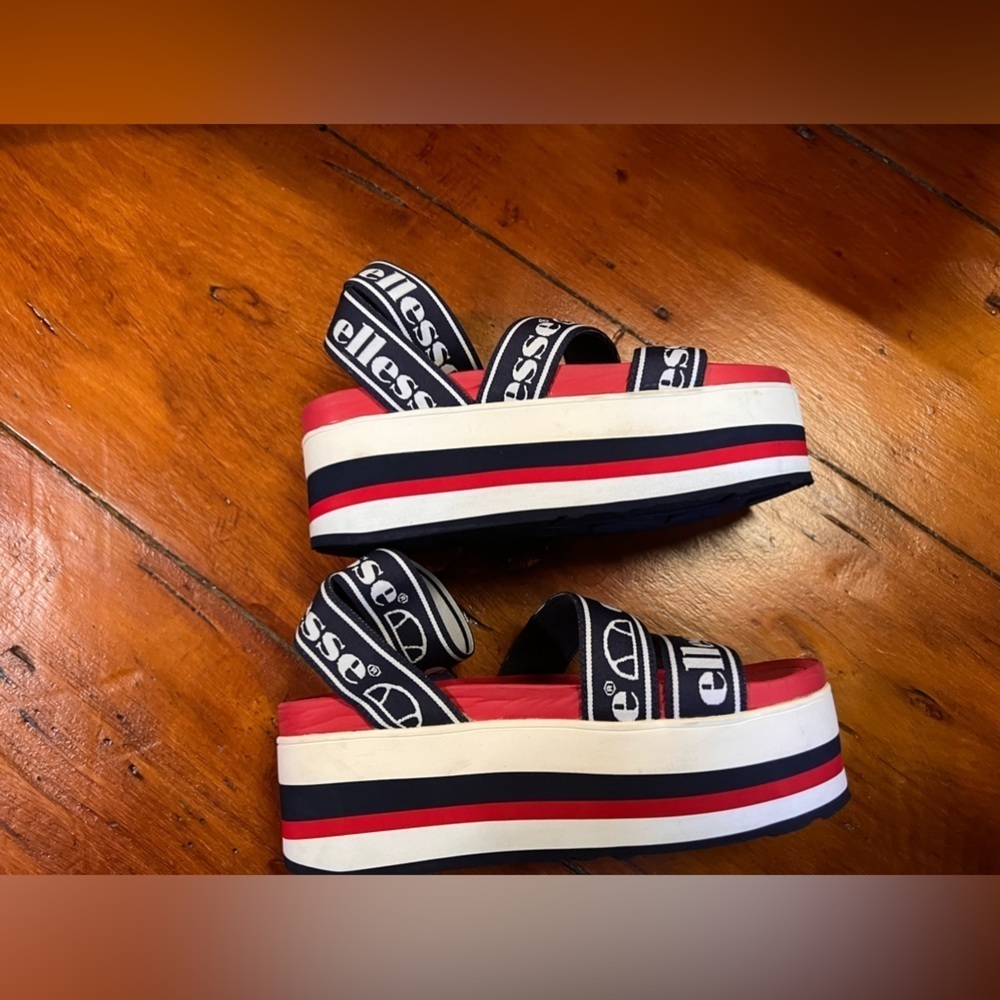 Ellesse 5 women’s elina text platform sandal blue red white elastic straps - Picture 5 of 9
